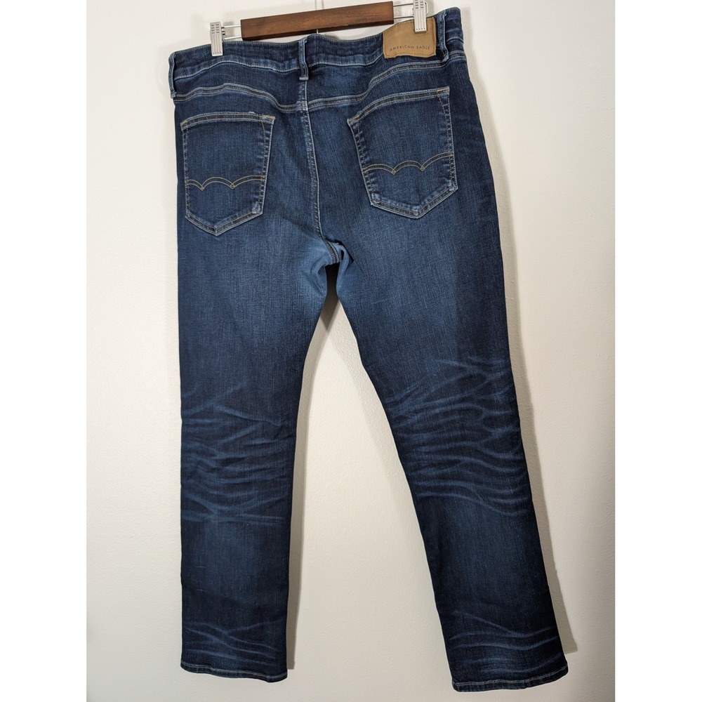 American Eagle Original Straight 36/32 Fit Jeans Mens Dark Wash Indigo Denim - Picture 9 of 12